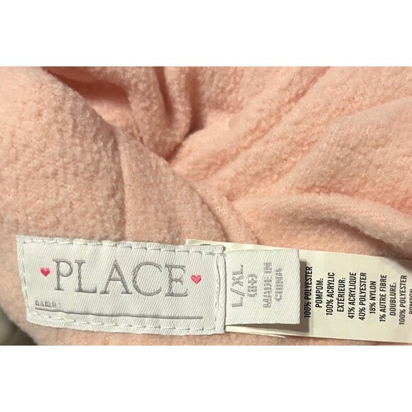 The Children's Place Pink Fuzzy Knit Beanie PomPom Hat Emoji Patches Youth XL - Picture 11 of 14